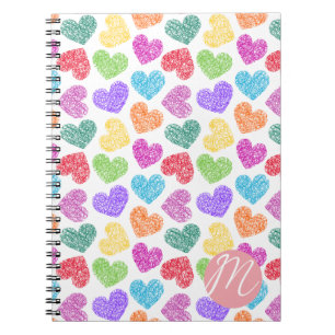 Moderner, lebendiger Regenbogen Doodle Hearts Mit  Notizblock