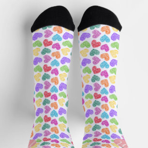 Moderner, lebendiger Regenbogen Doodle Hearts Mit  Socken