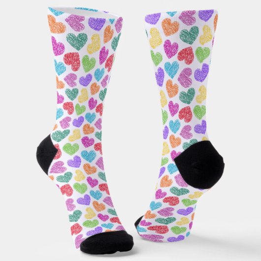 Moderner, lebendiger Regenbogen Doodle Hearts Mit  Socken (Gewinkelt)