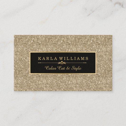 Moderner leichter Gold Glitzer Textur Schwarz Akze Visitenkarte (Vorderseite)