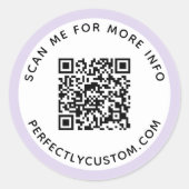 Moderner, leichter lila QR-Code und Text Runder Aufkleber (Vorderseite)