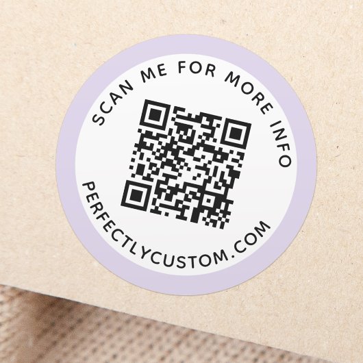 Moderner, leichter lila QR-Code und Text Runder Aufkleber