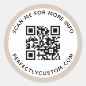 Moderner, leichter Mocha-brauner QR-Code und Text Runder Aufkleber (Vorderseite)