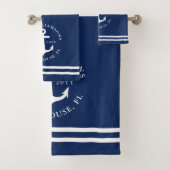 Moderner leichter Navy Blue White Nautical Anchor Badhandtuch Set (Insitu)