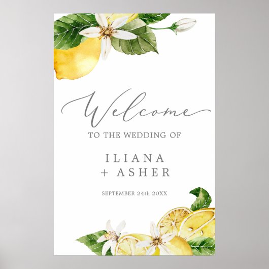 Moderner Lemon Garden 24x36" Hochzeitsempfang Poster (Vorne)