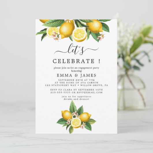 Moderner Lemon Garden "Let's Celebrate" Einladung (Stehend Vorderseite)