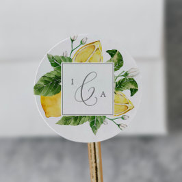 Moderner Lemon Garden Monogram Wedding Umschlag Au Runder Aufkleber