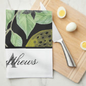 Moderner Lemon Verlasse Mit Monogramm Familienname Geschirrtuch (Viertel Falte)