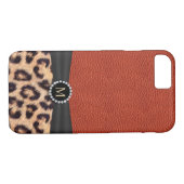 Moderner Leopard-Druck-rotes ledernes Monogramm Case-Mate iPhone Hülle (Rückseite (Horizontal))