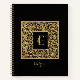 Moderner Leopard Gold Personal Monogram Letter E Notizblock
