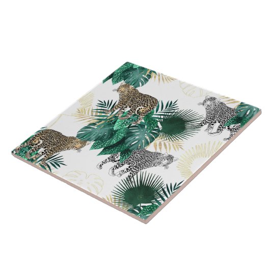 Moderner Leopard und tropischer Blätterentwurf Fliese (Seite)