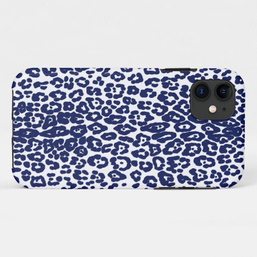 Moderner Leopardendruck in Weiß und Marineblau Case-Mate iPhone Hülle (Rückseite (Horizontal))