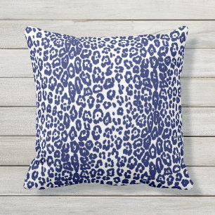 Moderner Leopardendruck in Weiß- und Marineblau Kissen