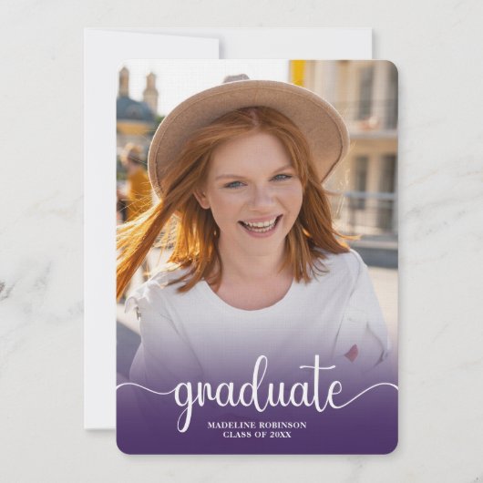 Moderner Lila 4-Foto-Script-Abschluss Einladung (Vorderseite)