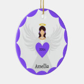 Moderner Lila Angel Heart Individuelle Name Keramik Ornament (Rechts)