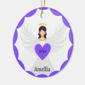 Moderner Lila Angel Heart Individuelle Name Keramik Ornament (Links)