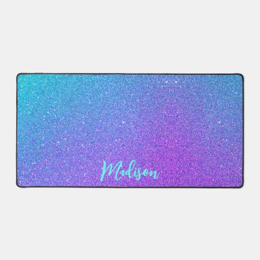 Moderner Lila Aquamariner Blue Glitzer Ombre Perso Schreibtischunterlage (Vorderseite)