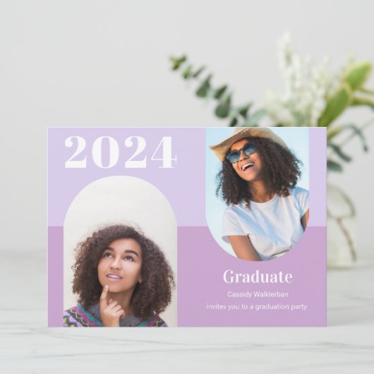 Moderner Lila Arch Foto Abschluss Einladung (Stehend Vorderseite)