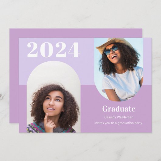 Moderner Lila Arch Foto Abschluss Einladung (Vorne/Hinten)