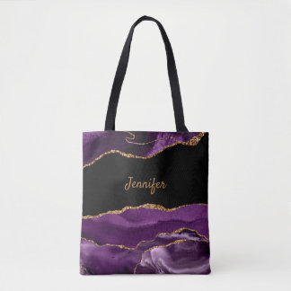 Moderner Lila Black Agate Crystal Personalize Name Tasche