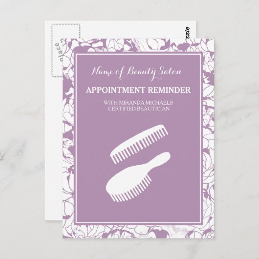 Moderner Lila Blumensalon Erinnerung für Anstellun Postkarte (Vorne/Hinten)