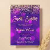 Moderner Lila Bokeh Gold Glitzer Sweet 16 Einladung