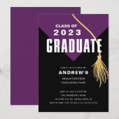 Moderner Lila Cap Abschluss Einladung (Vorne/Hinten)