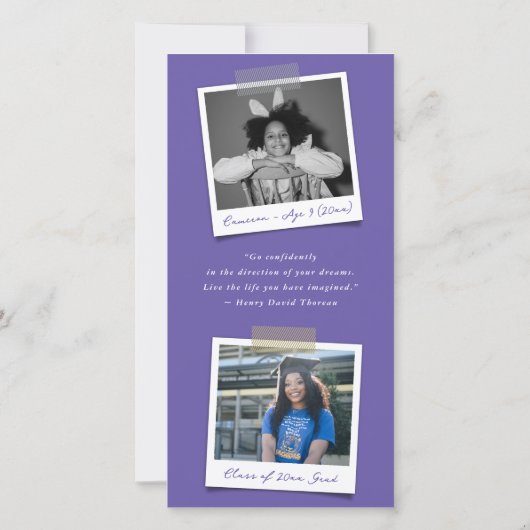 Moderner Lila Diagonal Stripes Foto Abschluss Ankündigung (Rückseite)