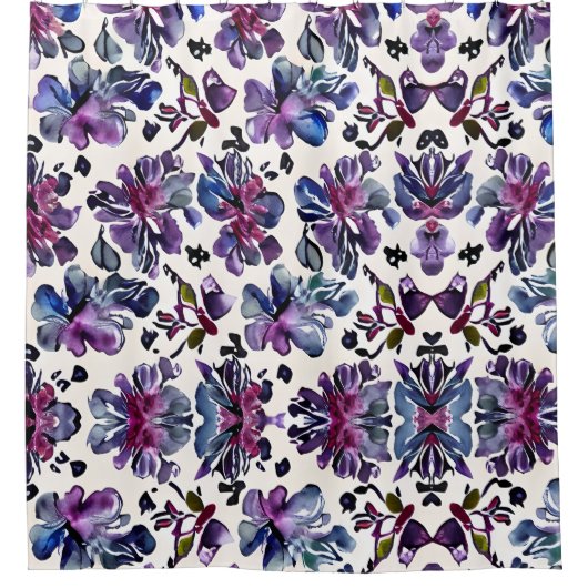 Moderner Lila Duschvorhang mit Blumen (Vorderseite)