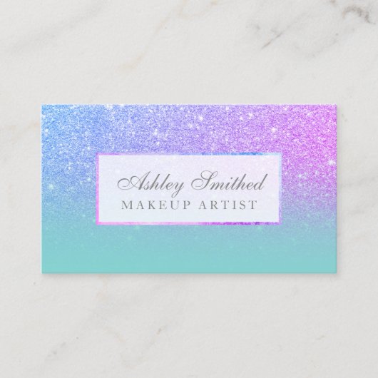 Moderner lila Glitzer aquamariner Ober-Make-up Visitenkarte (Vorderseite)