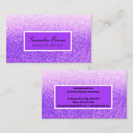 Moderner Lila Glitzer Chic ombre Make-Artist Visitenkarte (Vorne/Hinten)