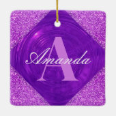 Moderner Lila Glitzer Girly Monogram Keramikornament (Rückseite)