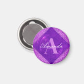 Moderner Lila Glitzer Girly Monogram Magnet (Vorderseite/Rückseite)