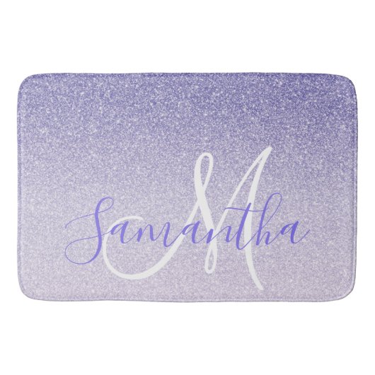 Moderner Lila Glitzer Glitzern Personalisiert Name Badematte (Vorderseite)