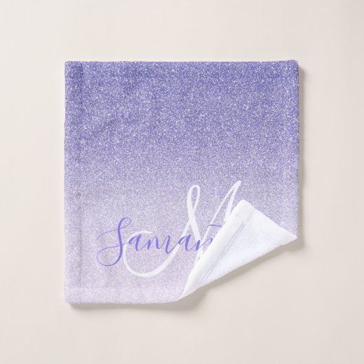 Moderner Lila Glitzer Glitzern Personalisiert Name Badhandtuch Set (Waschlappen)