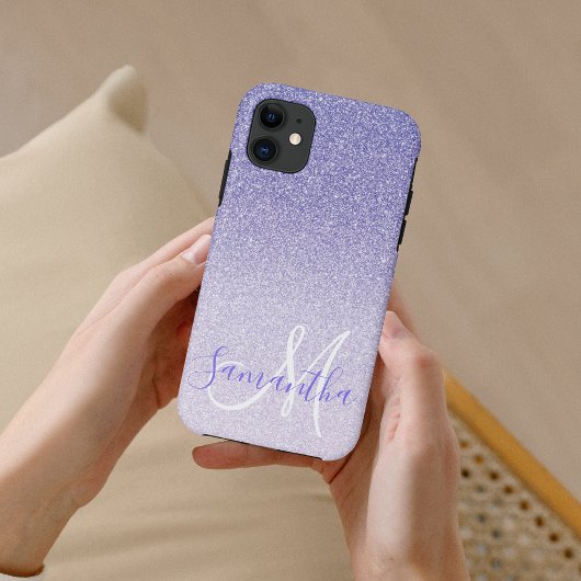 Moderner Lila Glitzer Glitzern Personalisiert Name Case-Mate iPhone Hülle