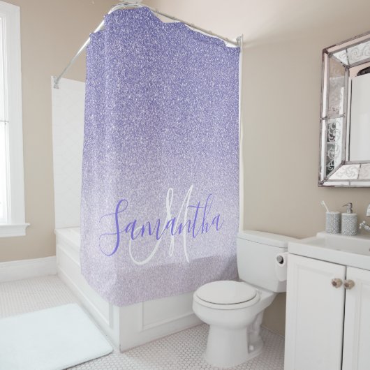 Moderner Lila Glitzer Glitzern Personalisiert Name Duschvorhang (Beispiel)