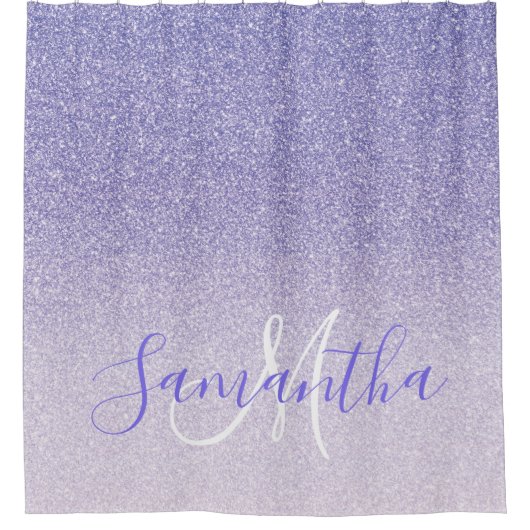 Moderner Lila Glitzer Glitzern Personalisiert Name Duschvorhang (Vorderseite)