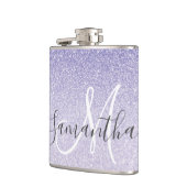 Moderner Lila Glitzer Glitzern Personalisiert Name Flachmann (Links)