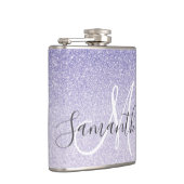 Moderner Lila Glitzer Glitzern Personalisiert Name Flachmann (Rechts)