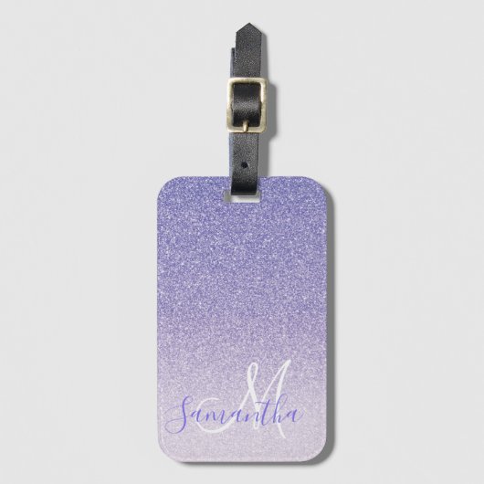 Moderner Lila Glitzer Glitzern Personalisiert Name Gepäckanhänger (Vorderseite Vertikal)