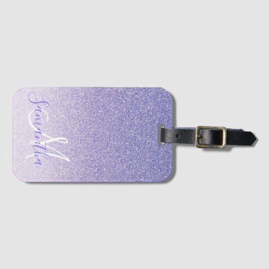 Moderner Lila Glitzer Glitzern Personalisiert Name Gepäckanhänger (Vorderseite (Horizontal))