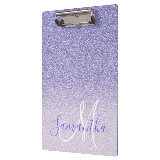 Moderner Lila Glitzer Glitzern Personalisiert Name Klemmbrett (Links)