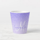 Moderner Lila Glitzer Glitzern Personalisiert Name Milchtasse (Vorderseite)