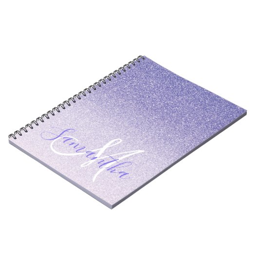 Moderner Lila Glitzer Glitzern Personalisiert Name Notizblock (Linke Seite)