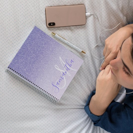 Moderner Lila Glitzer Glitzern Personalisiert Name Notizblock