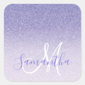 Moderner Lila Glitzer Glitzern Personalisiert Name Quadratischer Aufkleber (Vorderseite)