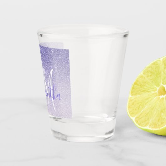 Moderner Lila Glitzer Glitzern Personalisiert Name Schnapsglas (Rechts)