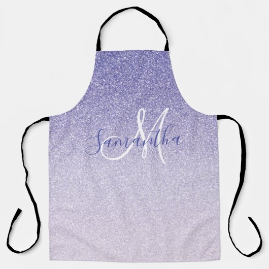 Moderner Lila Glitzer Glitzern Personalisiert Name Schürze (Vorderseite)