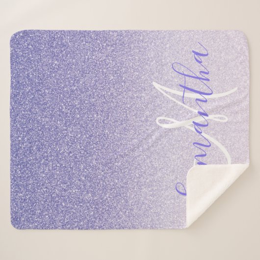 Moderner Lila Glitzer Glitzern Personalisiert Name Sherpadecke (Vorderseite (Horizontal))